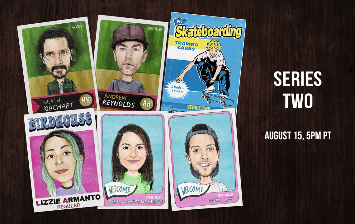Series 2: Set of 5 Illustrated Trading Cards of Pro Skaters