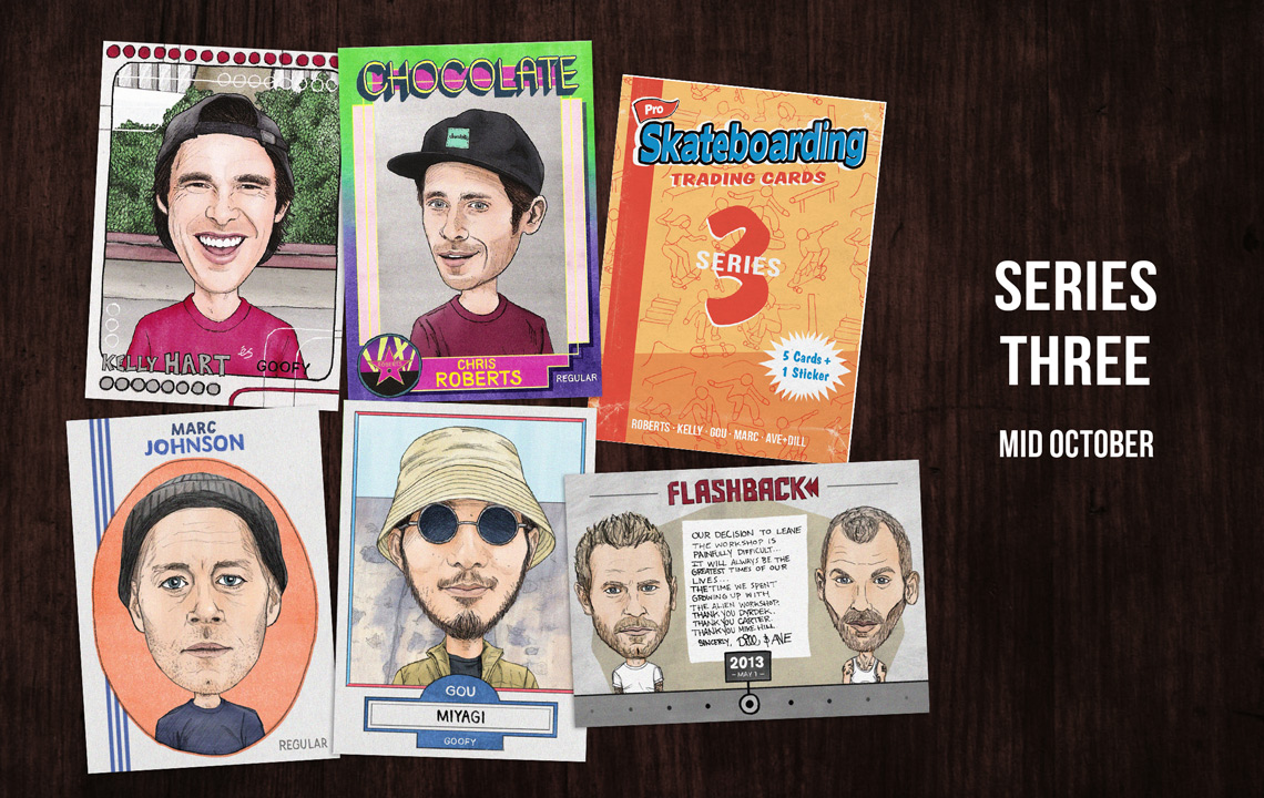 Series 3: Set of 5 Illustrated Trading Cards of Pro Skaters